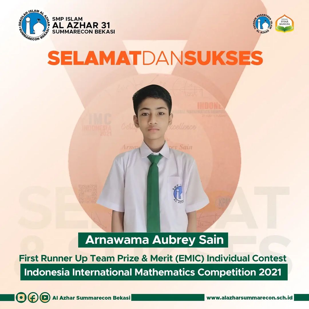 SMPIA 31 Meraih Juara First Runner Up Team Prize & Merit (EMIC) Individual Contest dalam ajang Indonesia International Mathematics Competition 2021